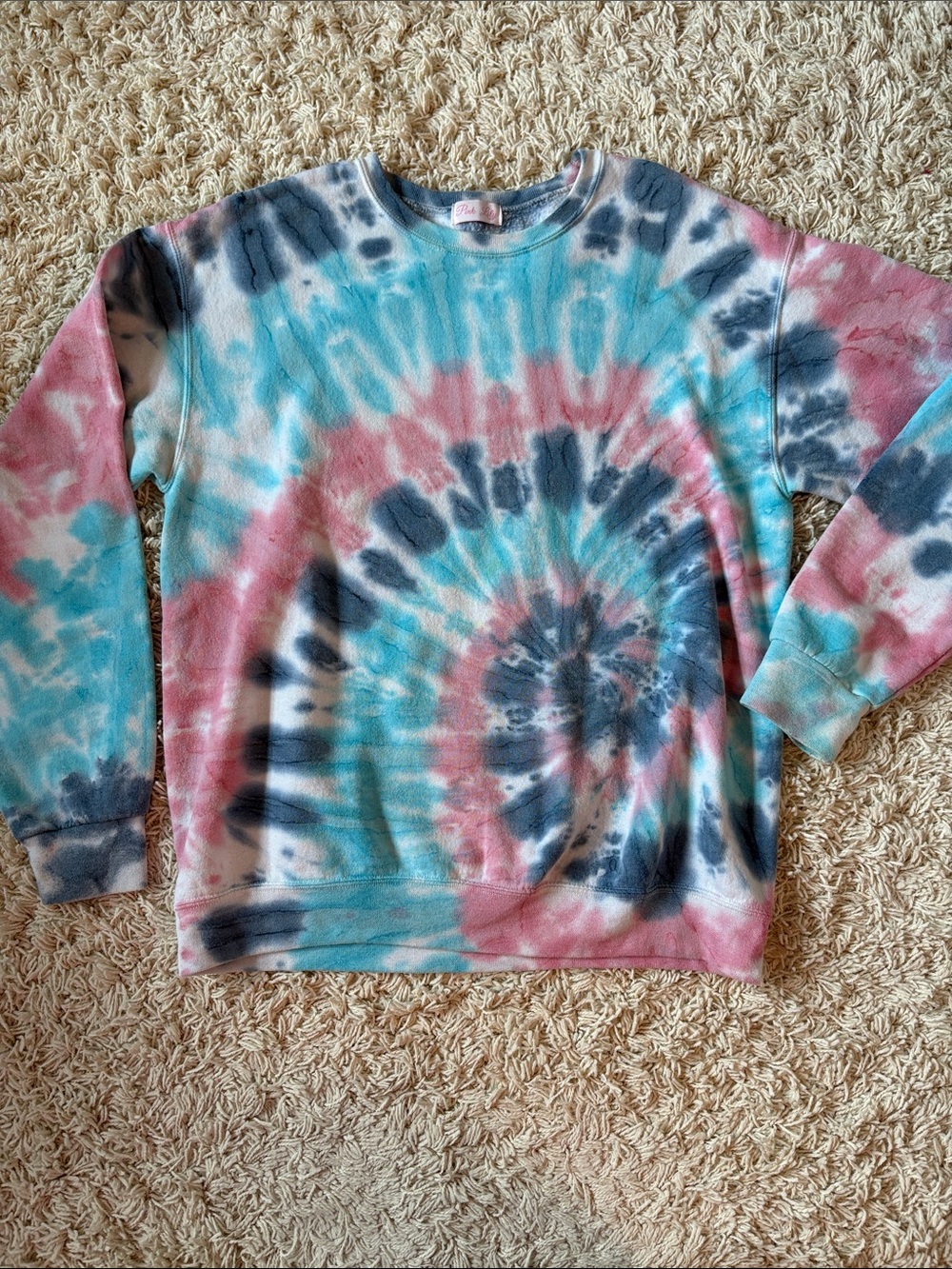 Pink Lily Teal & Charcoal Tie-Dye Crewneck